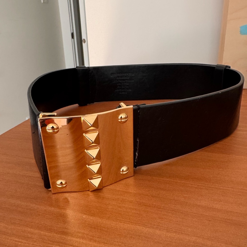 BCBGMAXAZRIA Wide Waist Belt — Black & Gold Stud Detail
